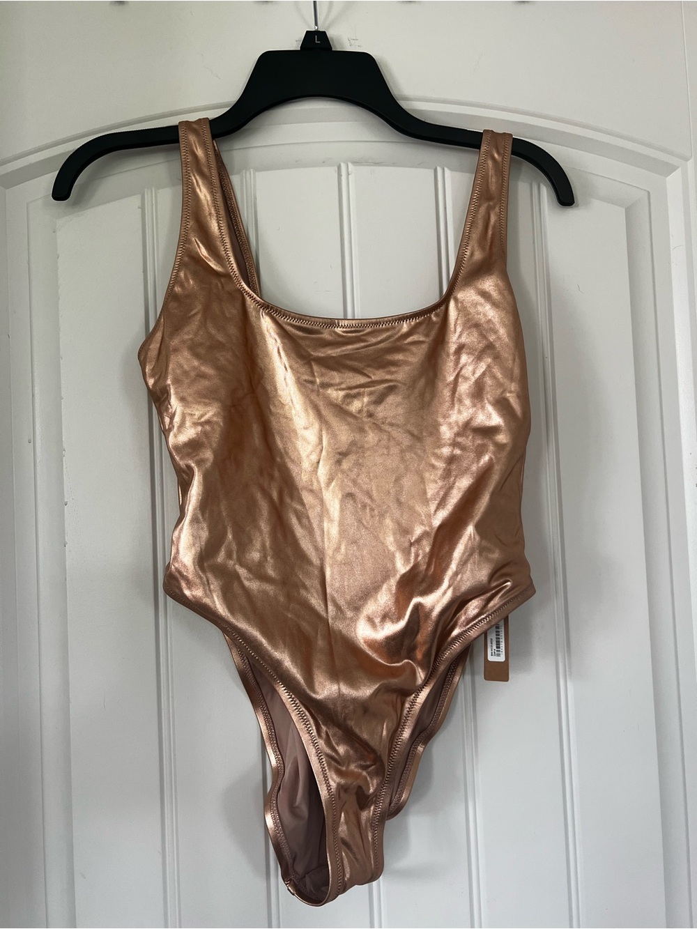 SKIMS Metallic Rose Gold One-Piece Swimsuit